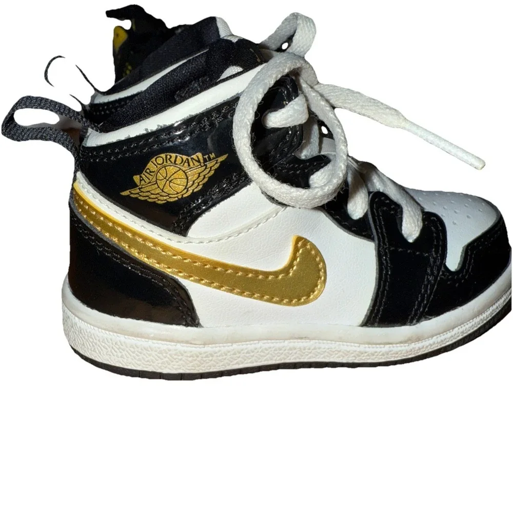 Nike Air Jordan 1 Retro Mid Black Gold White Shoes BQ6933-007 Size 5C‎ Toddler